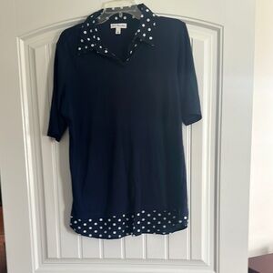 Kim Rogers Boxy Collar Top Multicolored Short Sleeve